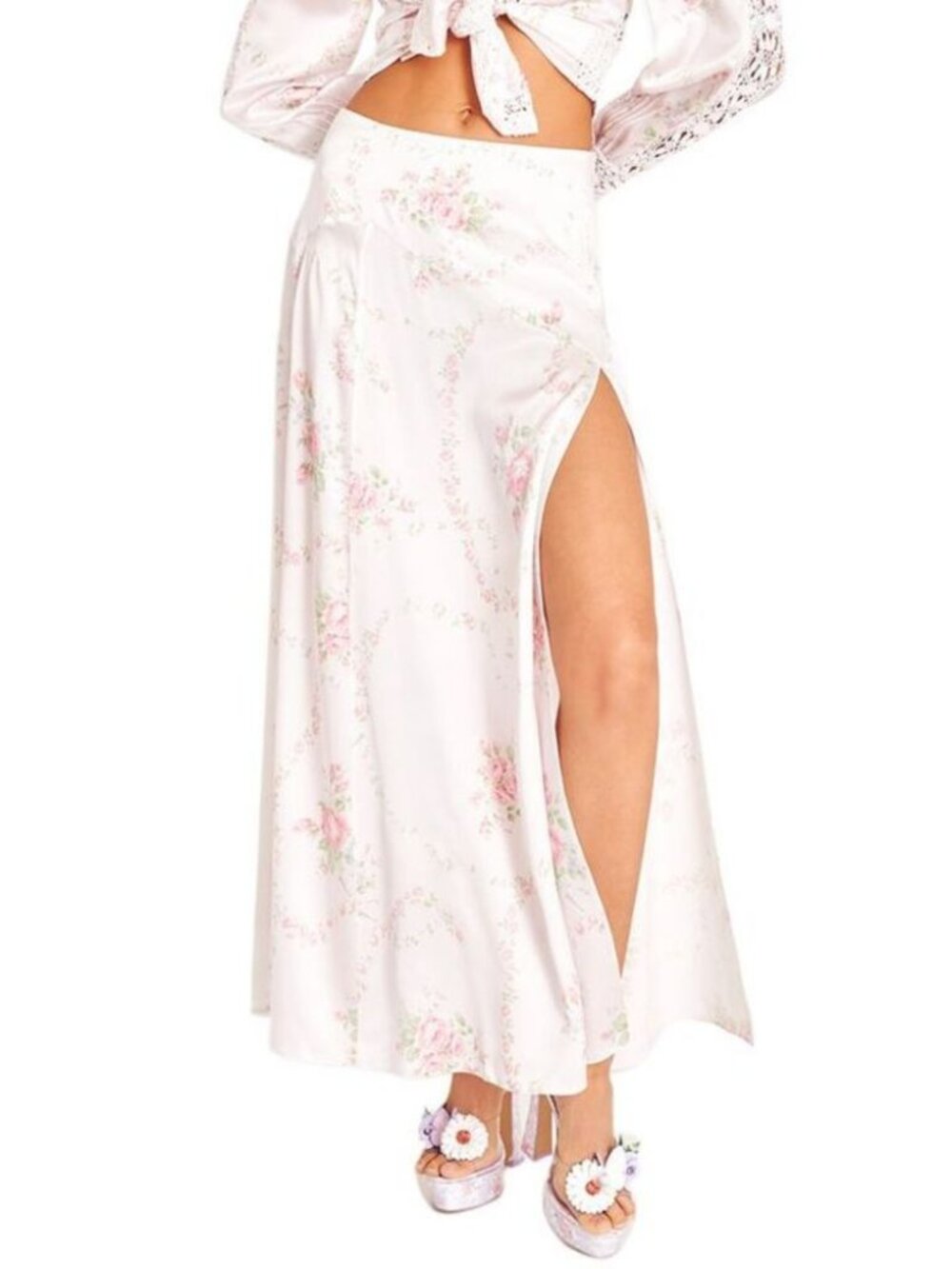 Womens LoveShackFancy Ziggy Pink (Item-403) Pure Silk Satin Maxi Skirt 2